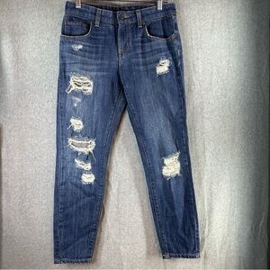 Carmar Jeans High Rise Blue Denim Women Shredded Distressed Medium Wash Size 25